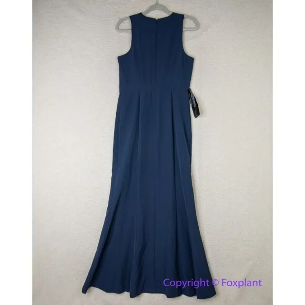 New!‎ Kay Unger Talia Column Gown navy blue, women size 10 - Picture 9 of 16